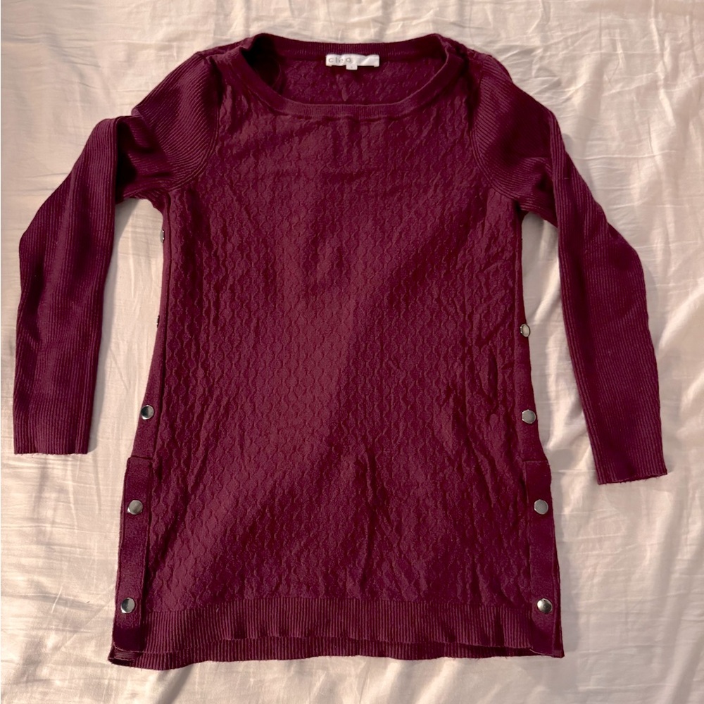 Burgundy Side-Snap Sweater Tunic